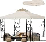 Morikoro 10x10 Canopy Replacement Top Double Tiered Gazebo Cover for Yard, Patio & Garden Durable Sunshade Replacement (BeigeBrown)