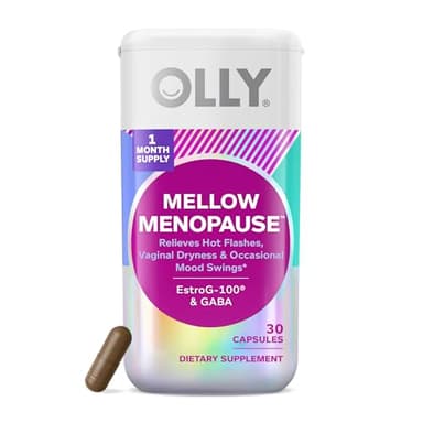 OLLY Mellow Menopause Supplements for Women, Supports Hot Flashes, Vaginal Dryness & Occasional Mood Swings,* Estro-G100®, GABA, Vegan Capsules, 1 Month Supply - 30 Count