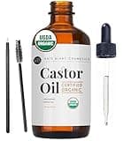 Kate Blanc Cosmetics Castor Oil Organic (2oz), 100% Pure, Cold Pressed, Hexane Free. Volumizing Serum for Hair, Eyelashes, Eyebrows. Hair Treatment Starter Kit & Skin Moisturizer