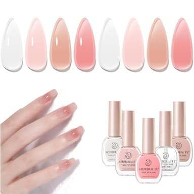 AZUREBEAUTY Jelly Sheer Nail Polish Set (4 Colors + Top Coat), Milky Nude Pink Natural Look, Quick Dry, No Lamp Needed, Easy DIY Manicure
