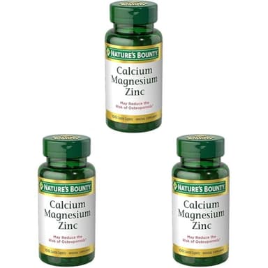 Nature's Bounty Calcium Magnesium & Zinc Caplets, Immune & Bone Health, Daily Supplement, 1000mg Calcium, 400mg Magnesium, 600 IU Vitamin D, Gluten Free, 100 Caplets (Pack of 3)