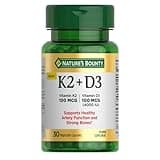 Nature's Bounty Vitamin D3 K2 Supplement, 4000 IU Vitamin D3 Plus 100 mcg of Vitamin K for Heart & Bone Health Support, 30 Day Supply, 30 Vegetarian Capsules, K2 + D3 Supplements for Adults