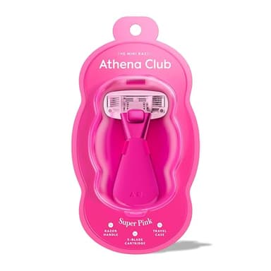 Athena Club Mini Razor Kit for Women, Travel Size 5-Blade Cartridge Razor for Sensitive Skin, Serum-Infused Blades with Shea Butter and Hyaluronic Acid, Includes Handle, Refill, TSA Friendly Case