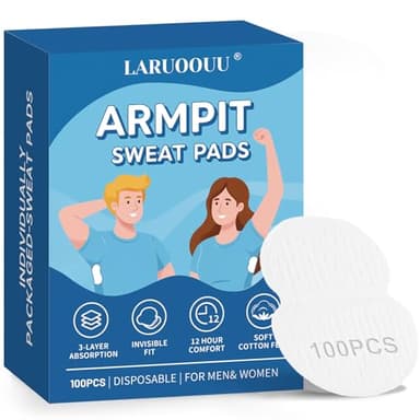 Armpit Sweat Pads for Women and Men, Underarm Sweat Pads can Easily Absorb Sweat and Neutralize Odors, Individually Packaged Sweat Pads for Under Arms Stay Confident (100 Count (Pack of 1))