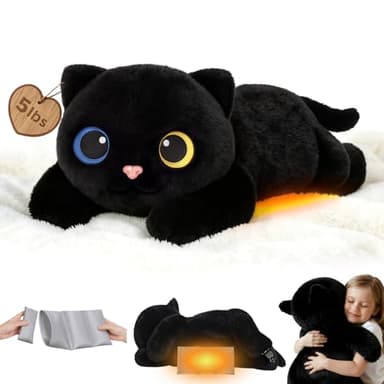 Mewaii Weighted Stuffed Animals 5 lbs Adjustable, Heated & Coolable 23 Inch Plush for Realistic Hug, Microwavable Removable Inner Pad, Cat Gifts for Kids (Black)