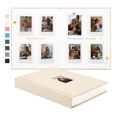 Rseozr 112 Pockets Instax Mini Photo Album For 2x3 Pictures, Linen Hardcover Polaroid Photo Album With Writing Space, Polaroid Album Book For Fujifilm Instax Mini Instant Camera (Beige)