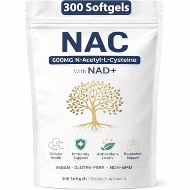 NAC 600mg & NAD Daily Complex, Organic NAC Supplement N-acetyl Cysteine Capsules with NAD+ for Cellular & Lung Health, Antioxidant Levels and Immune Support, Vegan, Non-GMO, Gluten Free, 300 Softgels