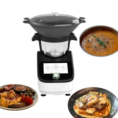 Cooking Robot Food Processor Multi-Functional Kitchen Cooking Machine for Chopping, Kneading, Stirring, Steaming, Built-in Scale, 7 Inch Screen