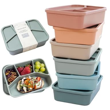 Spoondrift Eco-Friendly Leak Proof Silicone Bento Box Lunch Box, For Child And Adult, 4 Compartment, Choose from 6 Colors, Includes one box (Sage)