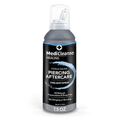 MediCleanse Sterile Saline Piercing Aftercare Fine Mist Spray, 7.5 Ounce, All Natural, No Alcohol, Vegan Friendly, for Piercings and Tattoos, Made in USA