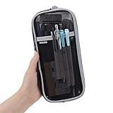 EASTHILL Grid Mesh Pen Pencil Case with Zipper Clear Makeup Color Pouch Cosmetics Bag Multi-Purpose Travel School Teen Girls Transparent Stationary Bag Office Organizer Box for Adluts(Black) Boys