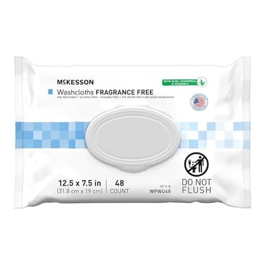 McKesson Washcloth Wipes, Unscented - Disposable Wet Wipes for Adults - Fragrance-Free, Paraben-Free - No-Rinse Formula, 48 Count, 1 Pack