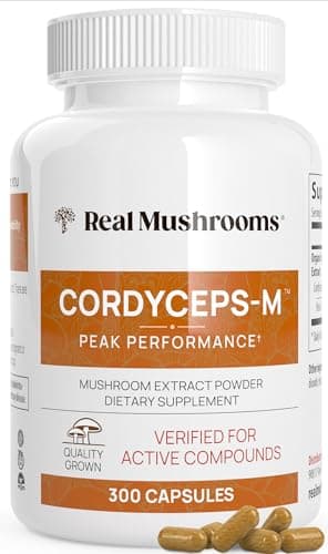 Real Mushrooms Capsules Supplements - Organic Cordyceps Mushroom Powder in Capsules - Energy and Performance Mushrooms with Verified Beta Glucans - Vegan, Non-GMO, 300 Capsules