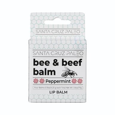 Santa Cruz Paleo Grass Fed Beef Tallow & Beeswax Peppermint Lip Balm, 1 Pack, Beef Tallow for Skin Care Moisturizer, Hypoallergenic for Sensitive Skin, Long Lasting & Vitamin Rich, Peppermint