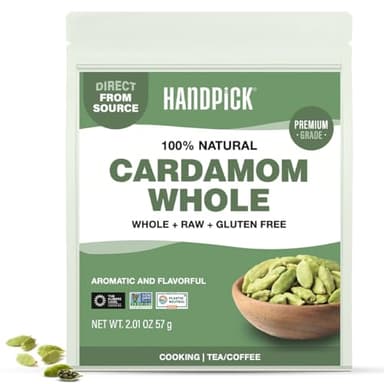 HANDPICK Green Cardamom Pods (57g / 2oz) Large size Green Elaichi | Pure, Non-GMO, Gluten Free | 100% Raw from India | Resealable Zip Lock Pouch