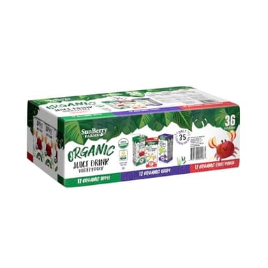 Sunberry Farms Organic Variety Pack Juice Boxes 6.75 fl oz (36 Pack) | Apple, Fruit Punch & Grape | USDA Organic Kids Drinks | No Artificial Flavors or Colors | Lunch Box Ready | Shelf-Stable