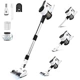 SIPPON Cordless Stick Vacuum Cleaner, 6-in-1 Lightweight Stick Vacuum w/Powerful Brushless Motor & Led Display, Portable Wireless Rechargable Vacuum (Off White)