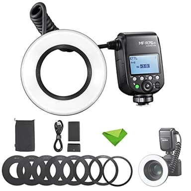 Godox MF-R76C TTL Macro Ring Flash 76Ws HSS 2.4G Wireless GN14 CCT 5900K 550 Full-Power Flashes, 0.1-1s Recycle Time Dual-Flash Tubes Speedlight for Canon Cameras for Animal, Plant Photography, etc
