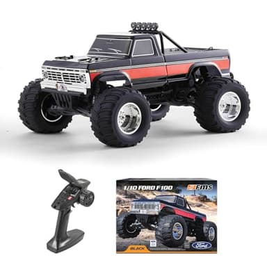 FMS 1/10 Ford F-100 RC Monster Truck, RC Crawler RTR 2WD Off-Road Truck with Wheelie Bar, High-Torque Motor, Hobby Grade Remote Control Car for Adults, Black