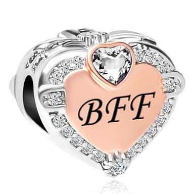 NARTGO BFF Best Friend Forever Rose Gold Heart Friendship Charm Compatible With Pandora Charms Bracelets