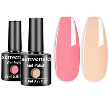 senvenski Nude Pink Gel Nail Polish Kit - UV/LED Soak Off Nail Art Set with Light Baby Pink Soft Pale Colors | Manicure Gift Kit for Women Salon Home Use (CS2-027)