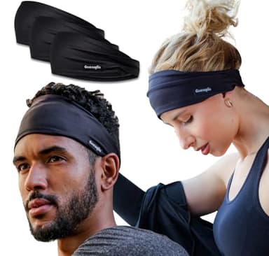 Sweatband for Men and Women - Unisex Non Slip Headband That Wicks Moisture and Eliminates Excess Sweat - Durable & Long-Lasting - Running, Sports, Gym (Black, Single)