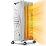 Kismile 1500W Oil Filled Radiator Heater, Portable Electric Heater with 3 Heat Settings, Adjustable Thermostat, Overheat & Tip-Over Protection, Oil Heaters for Indoor Use (Grey)