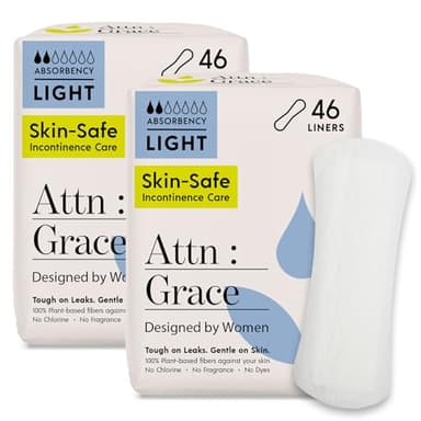 Attn: Grace Panty Liners for Women - 92 Liners – for Light Urinary Incontinence, Bladder Leakage or Postpartum - 100% Breathable & Plant-Based Materials Active Odor Control, Free from Harsh Chemicals