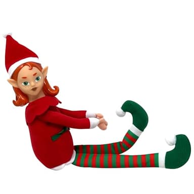 The Original Elf 12" Plush Christmas Elf Doll – Poseable Shelf Sitter with Flexible Dangling Legs – Perfect for Christmas Decorations, Toy Elf for Kids, Mini Elves, and Tree Topper (Girl)