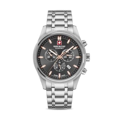 Swiss Military Hanowa Airman First Class Men's Watch with Leather Strap or Metal Strap Chrono Sapphire Glass, Silver, Bracelet