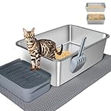 Stainless Steel Sifting Litter Box for Pine Pellets,Extra Large 23.5" x 15.5" x 8" Sifting Cat Litter Box for Wood Pellets