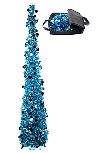 5 ft Light Blue Tinsel Christmas Tree - Collapsible Pop Up Christmas Tree with Bag
