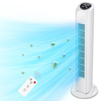 Uthfy Tower Fan for Bedroom, 120° Oscillating Standing Floor Bladeless Fans That Blow Cold Air with Remote, 3 Modes 3 Speeds, 7.5H Timer, for Indoor Living Room Office, 30 Inch, White