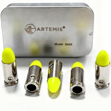 Artemis 9mm Snap Caps - Reusable Yellow-Green Dummy Rounds & Training Rounds in Metal Case for Malfunction Drills & Dry Fire Practice (5-Pack)