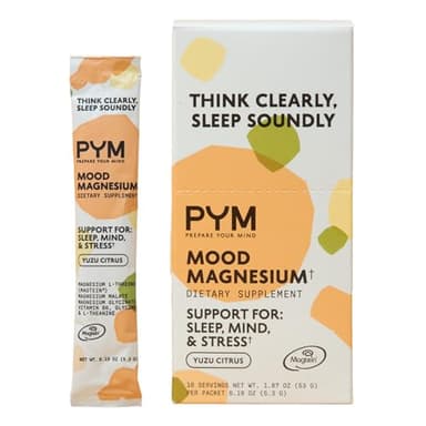 PYM Mood Magnesium Powder Packets (10-Servings) Magnesium Glycinate, L-Threonate & Malate Powder | Aid & Mood Support Supplement for Stress