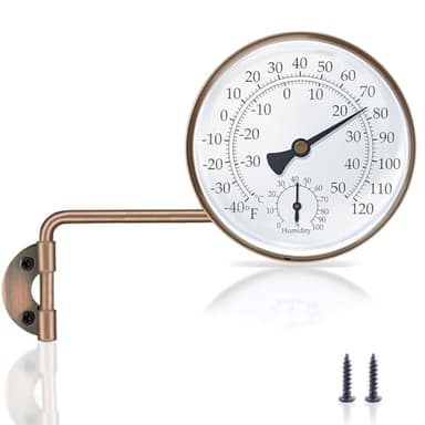 6 Inch Brass Outdoor Thermometer, Outdoor Temperature Gauge with Humidity, Analog Temperature Gauge, Outside Decorative Thermometer for Patio, Window, Greenhouse, Garage