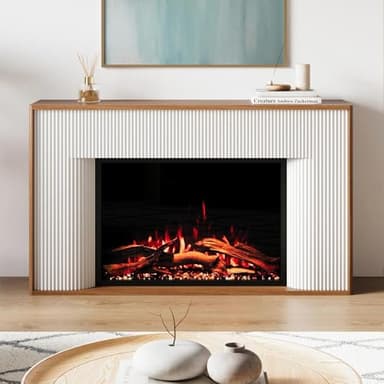 Modern Ember Arrie Smart Electric Fireplace Mantel Package | 33” Firebox Heater | Fluted Details w/Curved Leg Design | Multi-Flame Colors & Speed | Alexa/WiFi Enabled - Remote Included