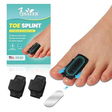 JNATER Hammer Toe Straightener - 2 Pcs Hammer Toe Corrector for Women & Men, Adjustable Toe Splints & Wraps with Aluminum Plate Support for Curled, Bent & Broken Toe-Day & Night Relief (Black)