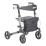 Drive Medical Compact Folding Rollator - Lightweight Foldable Walker for Seniors, 4-Wheeled Walker with Seat & Brakes, Space-Saving & Portable Travel Rollator with 8-Inch Wheels - Just 15.4 Pounds