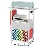 Rolling Craft Cart with Charging Station & Fabric Drawer, 24 Vinyl Roll Holders for Cricut Cart, Craft Organizers and Storage Compatible with Cricut Maker, Cricut Organization for Craft Room, White
