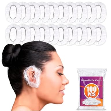 100 Pcs Ear Cover for Shower – Disposable Ear Covers for Hair Dryer – Easy to Stretch, Water-Resistant, Lightweight, Durable Plastic | Comfortable to Wear for Home, Spa, Travel, Hotel and Hair Dye Use