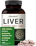 Liver Detox and Support, 240 Veggie Capsules | 500mg Milk Thistle with Dandelion Root, Artichoke, Turmeric, Black Currant Oil & More in 15-in-1 Herbal Formula | Premium Liver Health Supplement