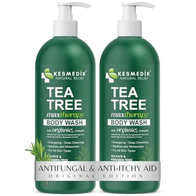 KESMEDIK Tea Tree Body Wash MaxTherapy, Itchy Skin Relief Soap, Soothes Jock Itch, Athlete's Foot, Acne, Eczema, Psoriasis & Sensitive Skin, Intimate Wash, Men & Women, 2-Pack, Original Edition