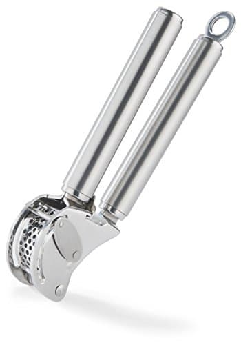 Rösle 12895 Stainless Steel Garlic & Ginger Press with Scraper for Effortless Mincing with Easy Cleanup, 13-inch