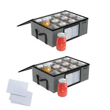 2Pk 16 oz Pint Mason Jar Organizer, Sturdy Pantry Canning Jar Storage Containers, Holds 12 Pint Size Ball Mason Jars, Foldable Canning Organizer, Stackable Home Storage Box w/Lid & Label holder