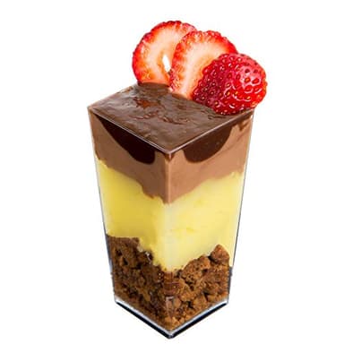 DLux 100 x 3 oz Mini Dessert Cups (no Spoons), Square Tall - Clear Plastic Parfait Appetizer Cup - Small Reusable Serving Bowl for Tasting Party Desserts Appetizers - With Recipe eBook