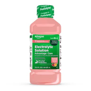 Amazon Basic Care Advantage Care Electrolyte Solution with Prevital Prebiotics, Strawberry Lemonade, Hydration Drink, Replenish Electrolytes, Fluid & Zinc, 33.8 fl oz (Pack of 1)