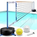 Furypiont Pool Volleyball Net - Portable Indoor/Outdoor Swimming Pool Volleyball Net System with 2 Water Volleyballs and Heavy Duty Base.Adjustable Length 15-25FT for Pickleball Net and Tennis Net