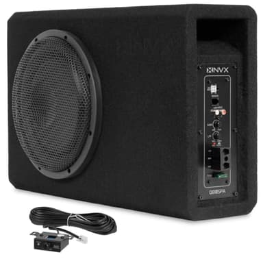 NVX QB10SPA 10" 1200W (350W RMS) Shallow Slot Ported Powered Subwoofer Enclosure – Built-in Amplifier, Metal Grille, Remote Bass Knob, Easy to Install in Cars & Trucks