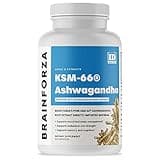Brain Forza KSM-66 Ashwagandha Organic Pure Root Extract, Strongest 1,000mg Dose, High Potency 5% Withanolides, Hormone Health, Cognitive Support, Organic, Non-GMO, 90 Capsules